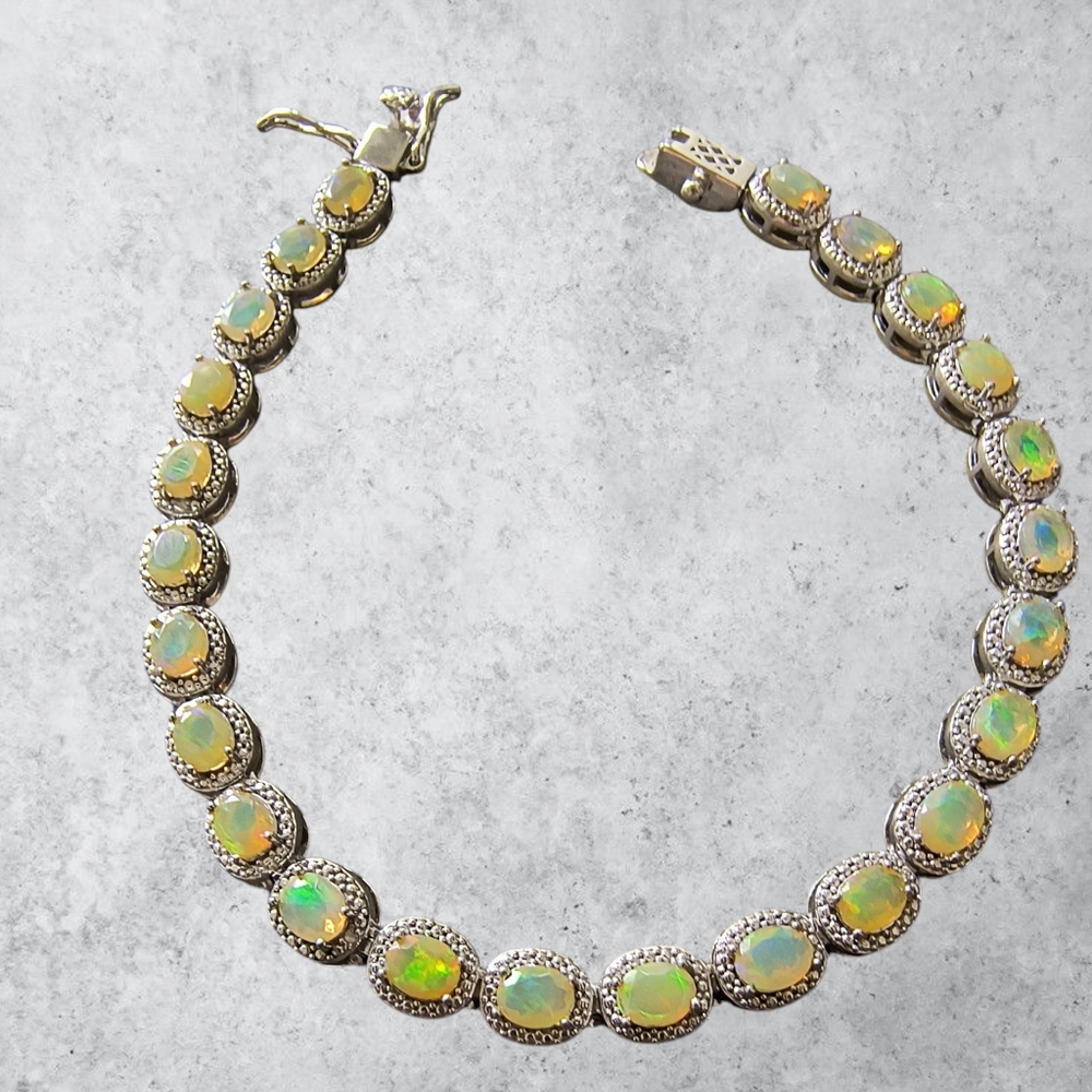 Ethiopian Opal And Sterling Silver Colorful Tennis Bracelet